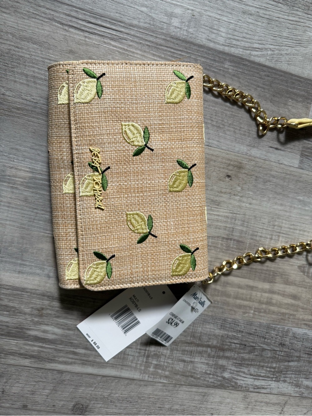 Betsey Johnson Lemon-Print Crossbody in Pale Yellow and Natural - Picture 2 of 4